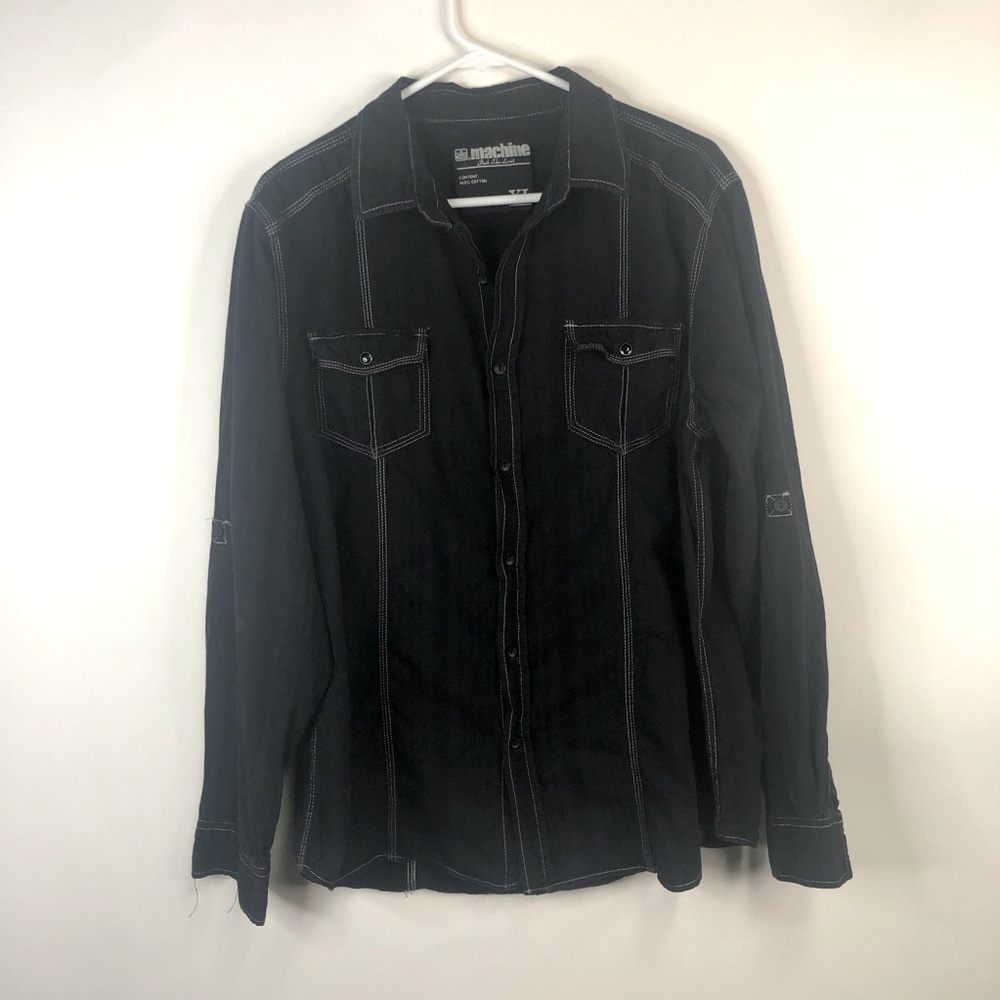 men's black cotton button down white detail shirt long sleeve XL